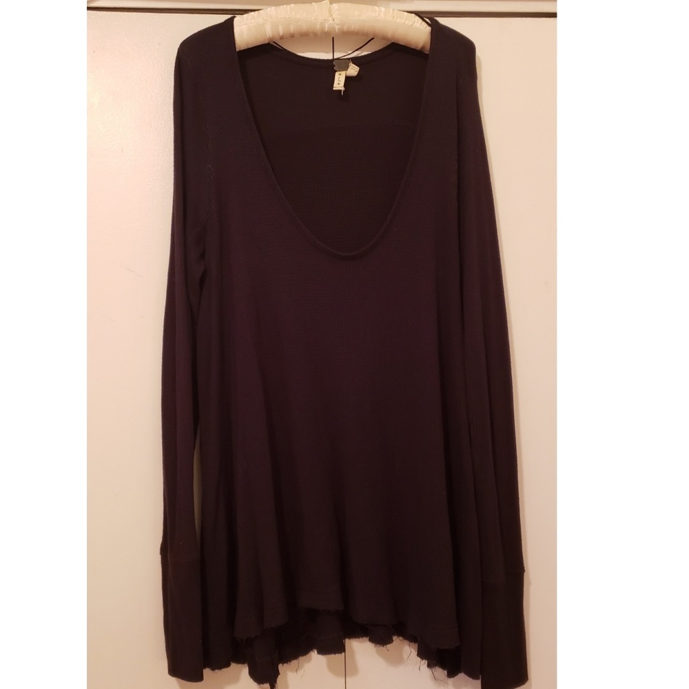 Free people dark grey low V long sleeve tee shirt